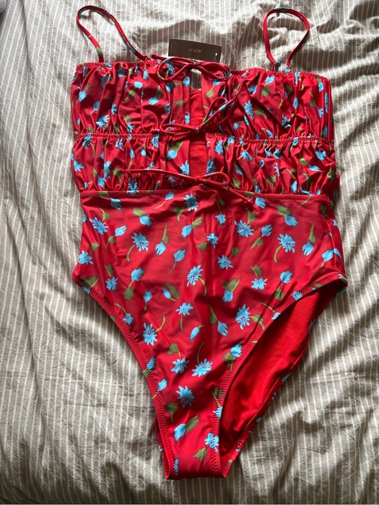 J. Crew Other - J. Crew Red One-Piece Swimsuit with Blue Floral Print